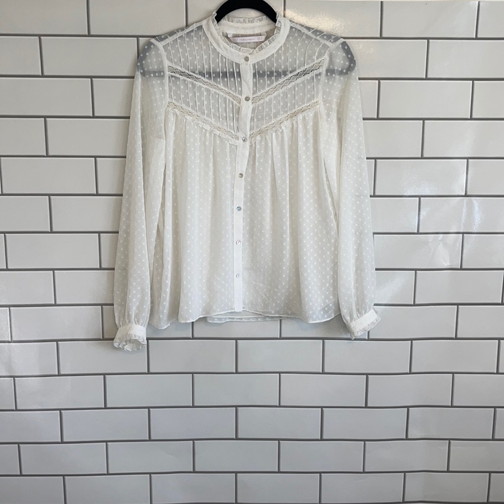 𝅺ZARA Trafaluo Collection Cream Blouse Top Size XS